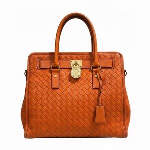 Michael Kors Orange Leather Woven Satchel Shoulder Bag Purse AND Matching Wallet